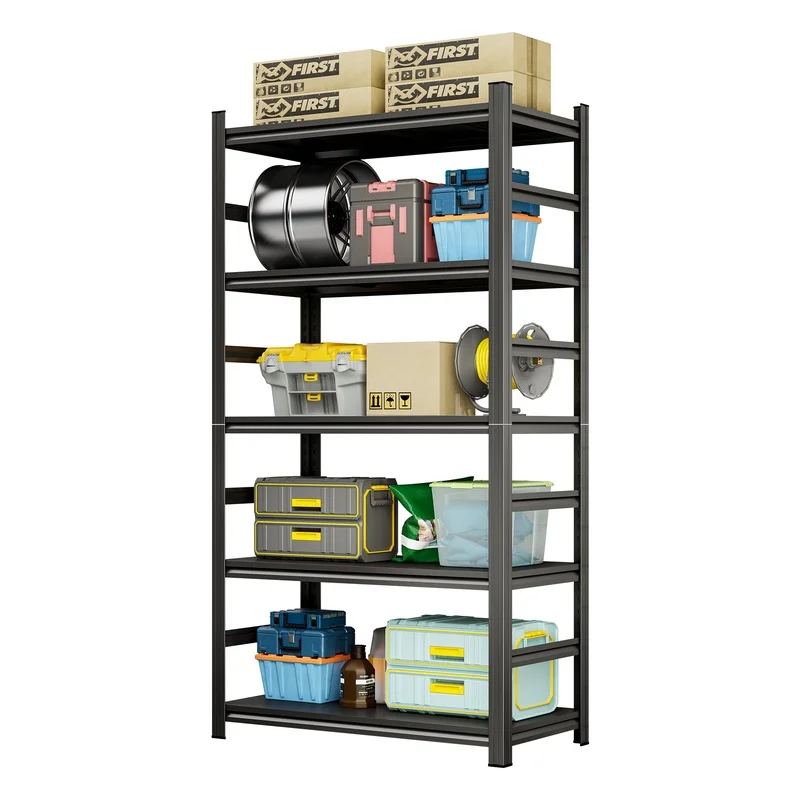 87" Black Heavy-Duty Metal Shelf, 5-Tier Adjustable Storage Rack for Garage, Tool Room, Supermarket – Assembled
87" Black Heavy-Duty Metal Shelf, 5-Tier Adjustable Storage Rack for Garage, Tool Room, Supermarket – Assembled