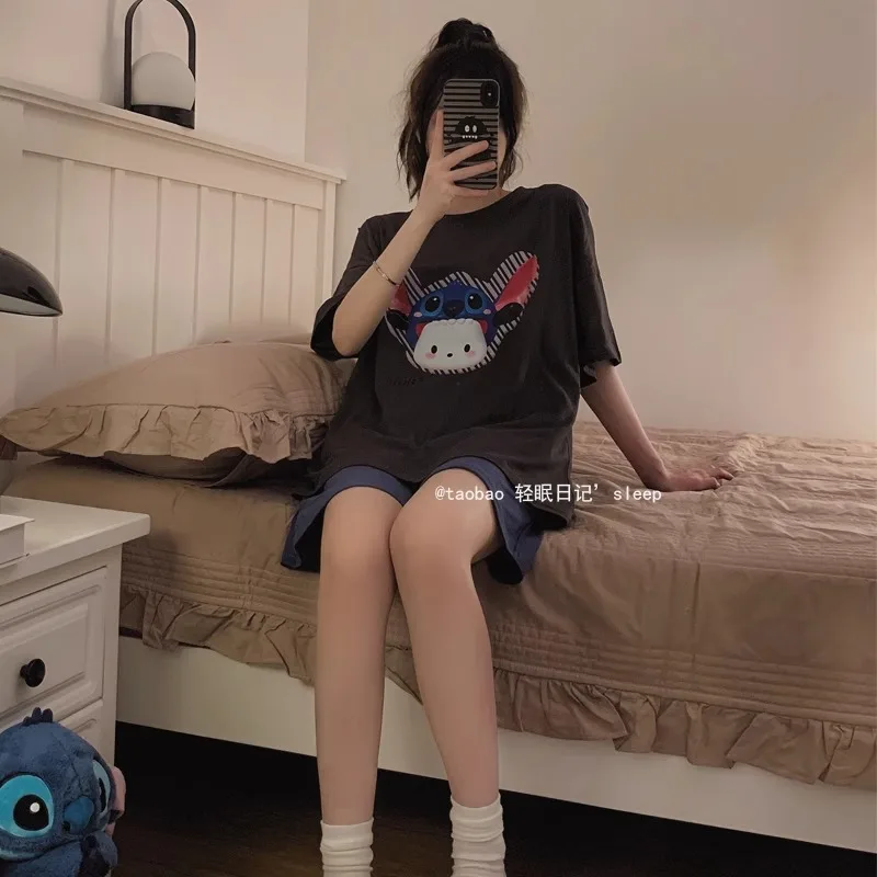 Cartoon Stitch Pajamas Summer Crew Neck Short Sleeve Shorts Cotton Two-piece Casual Cartoon Comfortable Stitch Ladies Loungewear
Cartoon Stitch Pajamas Summer Crew Neck Short Sleeve Shorts Cotton Two-piece Casual Cartoon Comfortable Stitch Ladies Loungewear