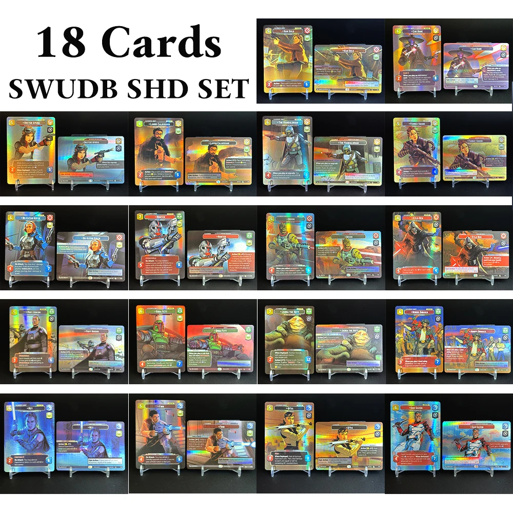 18PCS/Set SWUDB Foil Proxy Cards Shadows of the Galaxy (SHD) BOBA FETT REY FENNEC SHAND KYLO REN CAD BANE TCG Game Cards English
18PCS/Set SWUDB Foil Proxy Cards Shadows of the Galaxy (SHD) BOBA FETT REY FENNEC SHAND KYLO REN CAD BANE TCG Game Cards English