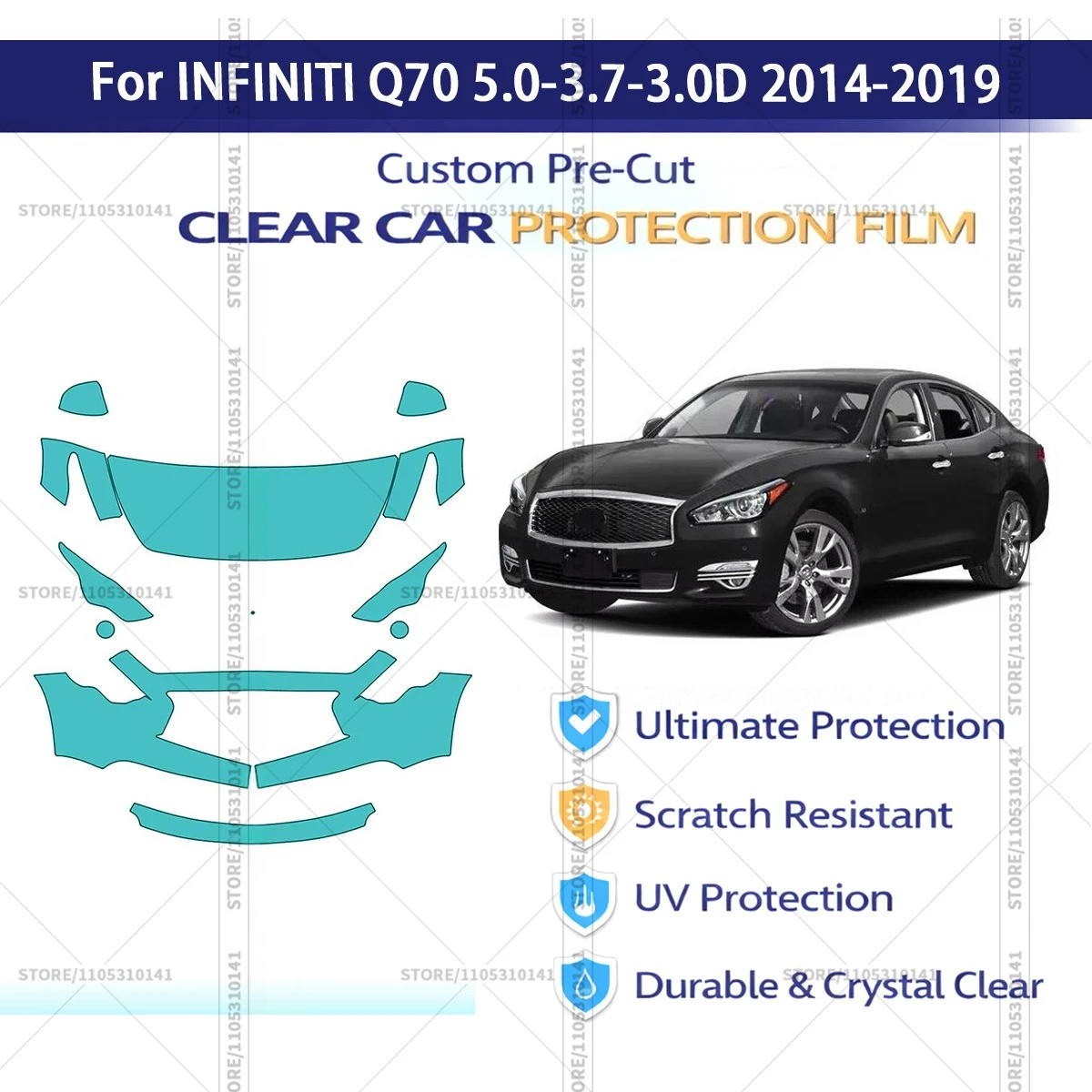 Предварительно нарезанная прозрачная защитная пленка PPF для автомобиля, комплект для передней части, для INFINITI Q70 5.0-3.7-3.0D 2014-2019
Предварительно нарезанная прозрачная защитная пленка PPF для автомобиля, комплект для передней части, для INFINITI Q70 5.0-3.7-3.0D 2014-2019