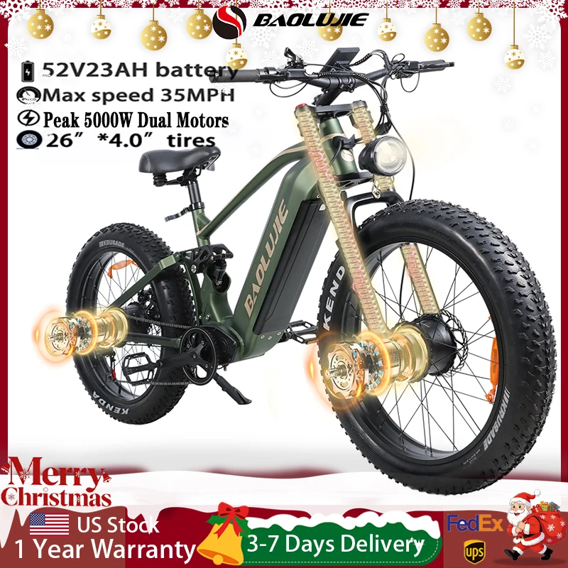 Электровелосипед BAOLUJIE Peak 5000W с мотором, 26*4-дюймовыми шинами, горный электровелосипед, аккумулятор 52V 23Ah, скорость до 36 миль/ч, полная подвеска
Электровелосипед BAOLUJIE Peak 5000W с мотором, 26*4-дюймовыми шинами, горный электровелосипед, аккумулятор 52V 23Ah, скорость до 36 миль/ч, полная подвеска