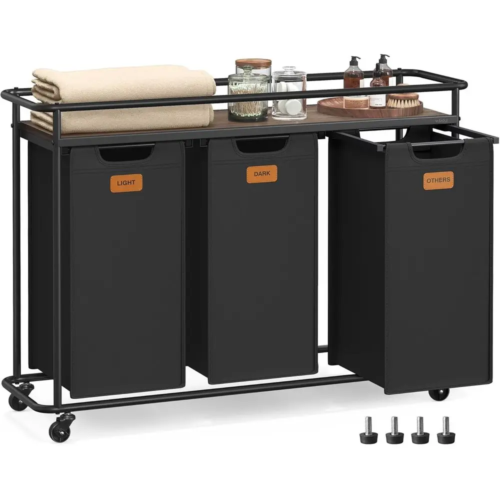 Portable Rolling Laundry Hamper with 39.6 Gal. Capacity, 3 Removable Liners, and 6 Labels, Ink Black and Chestnut Brown
Portable Rolling Laundry Hamper with 39.6 Gal. Capacity, 3 Removable Liners, and 6 Labels, Ink Black and Chestnut Brown