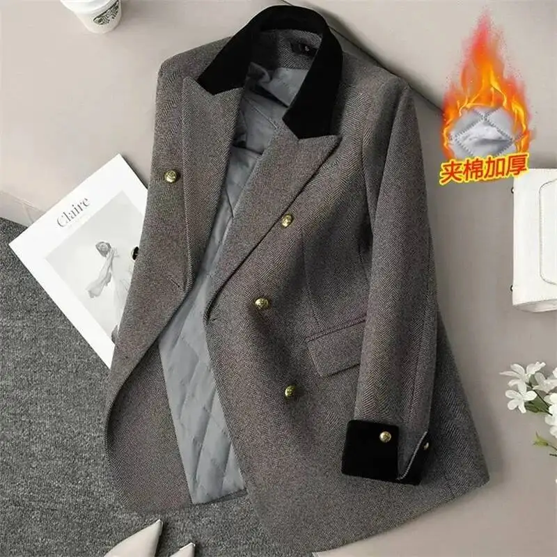 Women's Office Woolen Jacket For Women 2026 New Autumn Winter Chic Gray Herringbone Pattern Suit Female Thick Casual Coat
Women's Office Woolen Jacket For Women 2026 New Autumn Winter Chic Gray Herringbone Pattern Suit Female Thick Casual Coat
