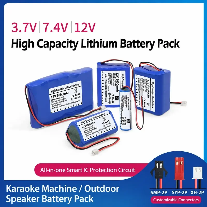 3.7V 18650 Lithium Battery Pack for Singing Machine Loudspeaker 7.4V 12V Rechargeable Battery Small Size Large Capacity
3.7V 18650 Lithium Battery Pack for Singing Machine Loudspeaker 7.4V 12V Rechargeable Battery Small Size Large Capacity