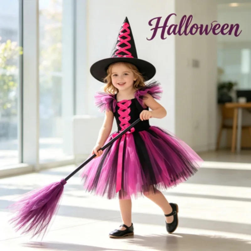 Pink-lined tulle fluffy tutu dress for girls, kids' witch-style outfit, party dress for Halloween, Christmas and celebrations
Pink-lined tulle fluffy tutu dress for girls, kids' witch-style outfit, party dress for Halloween, Christmas and celebrations
