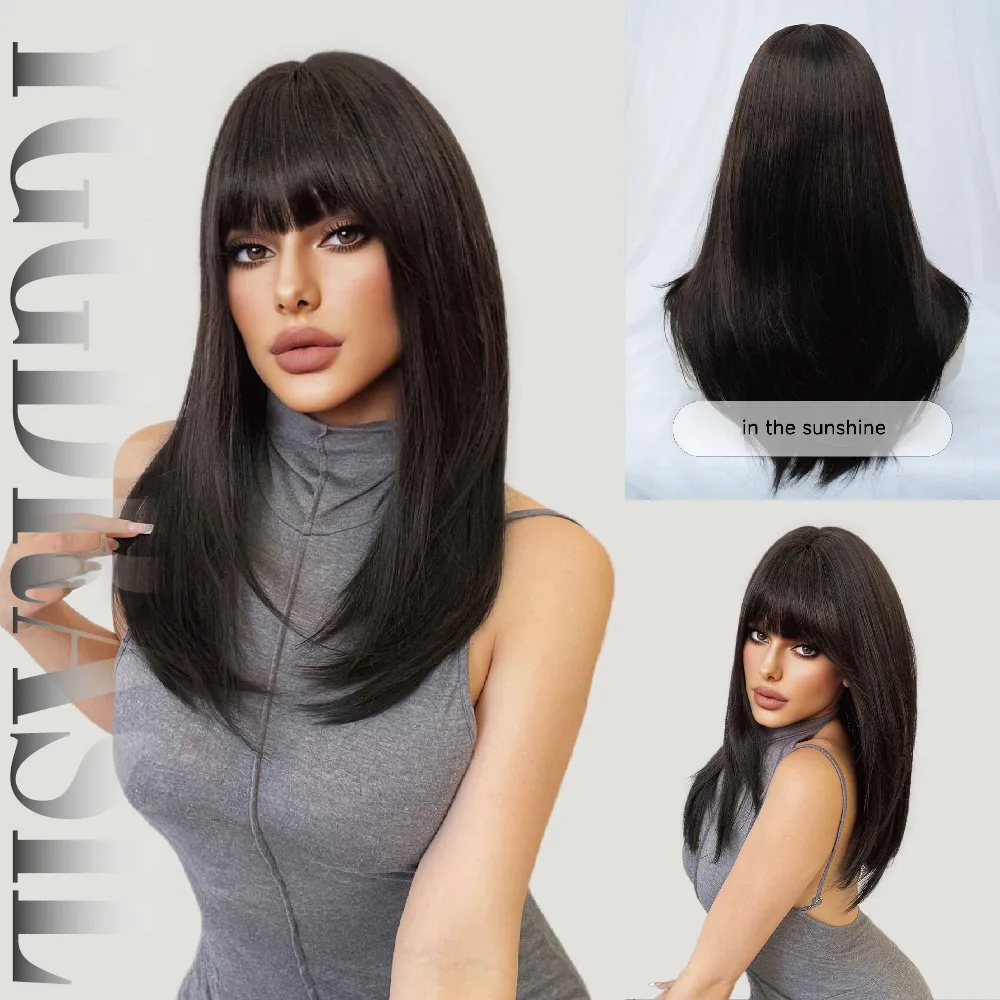 22-дюймовые мягкие черные синтетические парики в винтажном стиле с челкой, средний натуральный прямой парик из натуральных волос для женщин, термостойкий для ежедневного использования
22-дюймовые мягкие черные синтетические парики в винтажном стиле с челкой, средний натуральный прямой парик из натуральных волос для женщин, термостойкий для ежедневного использования