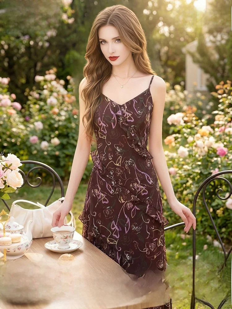 Sweet Design Purple Floral Print Strap Dress Women's Summer Holiday Long Skirt A-Line Polyester Fiber Standard Fit V-Neck Zipper
Sweet Design Purple Floral Print Strap Dress Women's Summer Holiday Long Skirt A-Line Polyester Fiber Standard Fit V-Neck Zipper