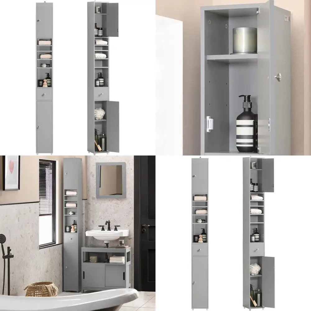 Узкий высокий шкаф для ванной комнаты с регулируемыми полками, защита от опрокидывания, серый
Узкий высокий шкаф для ванной комнаты с регулируемыми полками, защита от опрокидывания, серый
