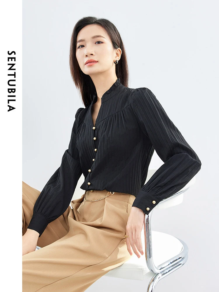 SENTUBILA Elegant Long Sleeve Tops Woman 2025 Autumn Stand Collar Button Casual Black Shirt & Blouse Woman Clothing 143C56411X
SENTUBILA Elegant Long Sleeve Tops Woman 2025 Autumn Stand Collar Button Casual Black Shirt & Blouse Woman Clothing 143C56411X