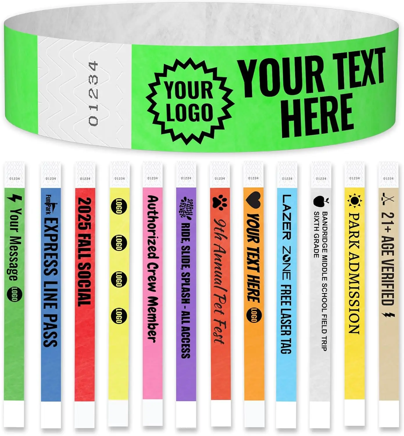 100pcs Custom Printed Paper Wristbands Personalize Tyvek Band ID Bracelets for Events Party Security Admission VIP Wristbands
100pcs Custom Printed Paper Wristbands Personalize Tyvek Band ID Bracelets for Events Party Security Admission VIP Wristbands