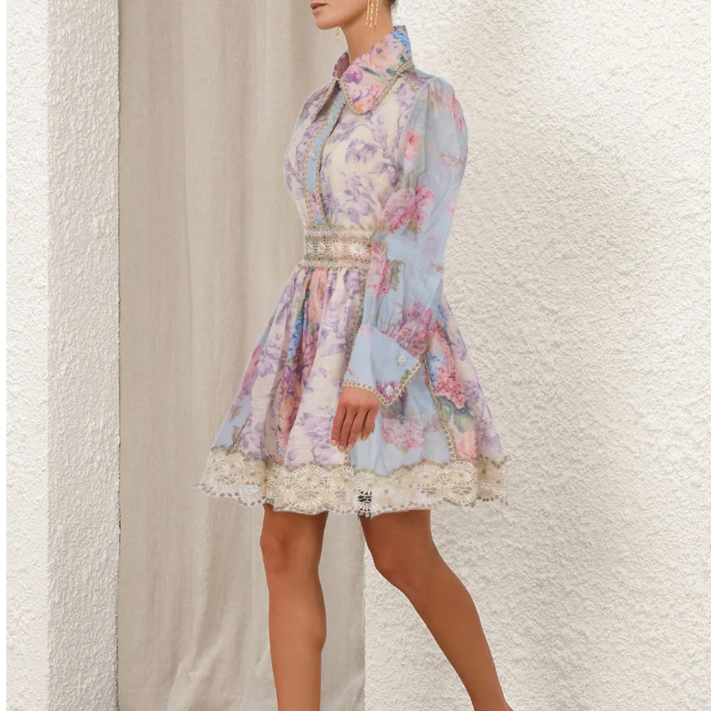 Женский комплект с расклешенной юбкой Bubble Sve Irt и кружевным воротником с тяжелой вышивкой, трапециевидной формы на одной пуговице Dr Commute Sle 
Женский комплект с расклешенной юбкой Bubble Sve Irt и кружевным воротником с тяжелой вышивкой, трапециевидной формы на одной пуговице Dr Commute Sle