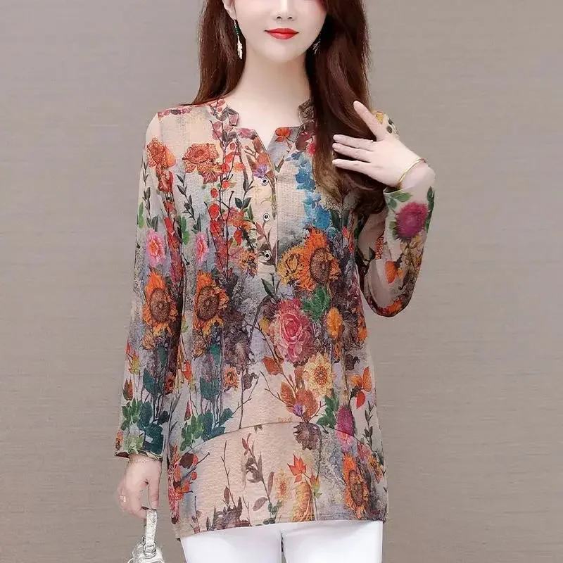 Commute Spring Autumn Loose Blouse Fashion Flowers Printed 2023 Female Clothing Long Sleeve Half Open Collar Button Shirt D260
Commute Spring Autumn Loose Blouse Fashion Flowers Printed 2023 Female Clothing Long Sleeve Half Open Collar Button Shirt D260