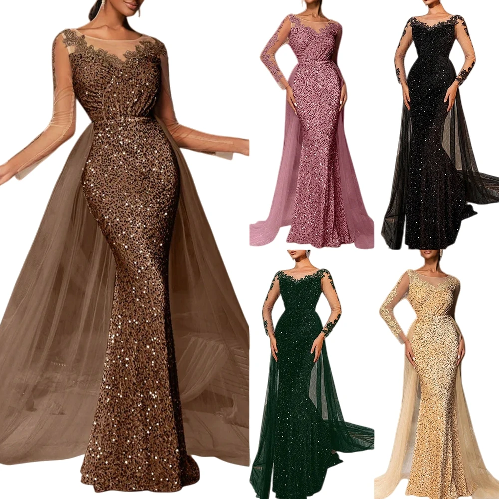 2PCS Women Evening Dress Long Sleeve Maxi Dress Sparkly Floor Length Mesh Patchwork Overlay Cocktail Wedding Party Lady Skirts
2PCS Women Evening Dress Long Sleeve Maxi Dress Sparkly Floor Length Mesh Patchwork Overlay Cocktail Wedding Party Lady Skirts