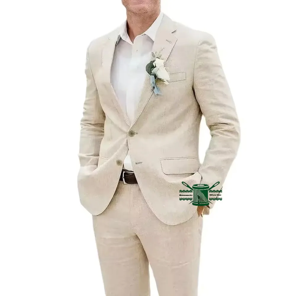 Hot Sell Summer Beige Linen Wedding Suits for Men 2 Pieces Notch Lapel Fashion Groom Slim Casual Beach Set
Hot Sell Summer Beige Linen Wedding Suits for Men 2 Pieces Notch Lapel Fashion Groom Slim Casual Beach Set