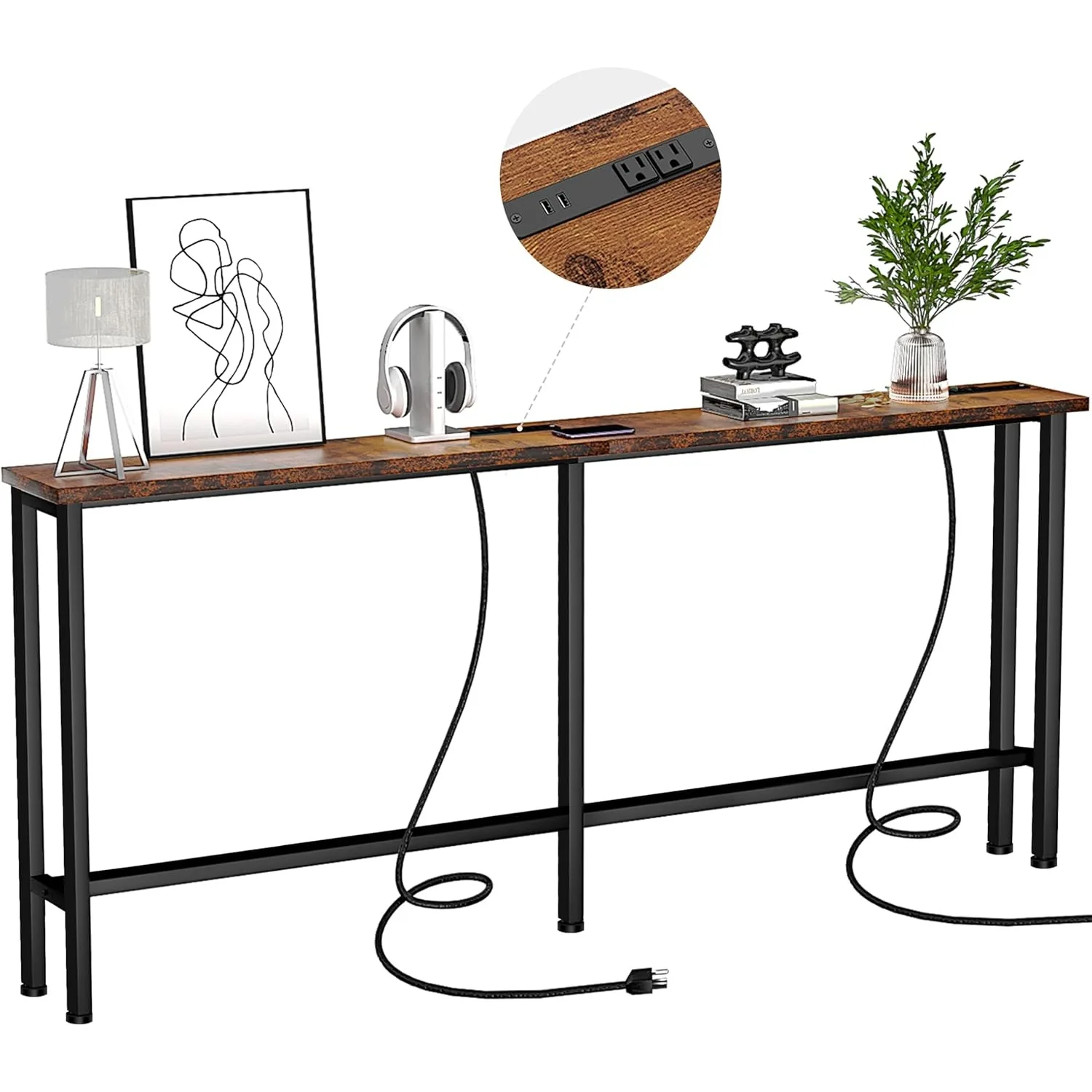 78 inch narrow console sofa table -2 power sockets and 4 USB ports, rural brown 4.9-inch extension cable
78 inch narrow console sofa table -2 power sockets and 4 USB ports, rural brown 4.9-inch extension cable
