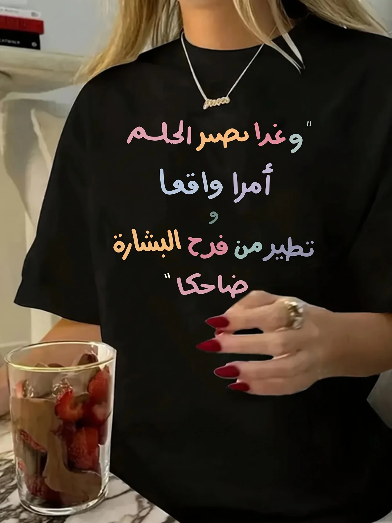 Art colored letter pattern printed plus size T-shirt fashionable plus size women top
Art colored letter pattern printed plus size T-shirt fashionable plus size women top
