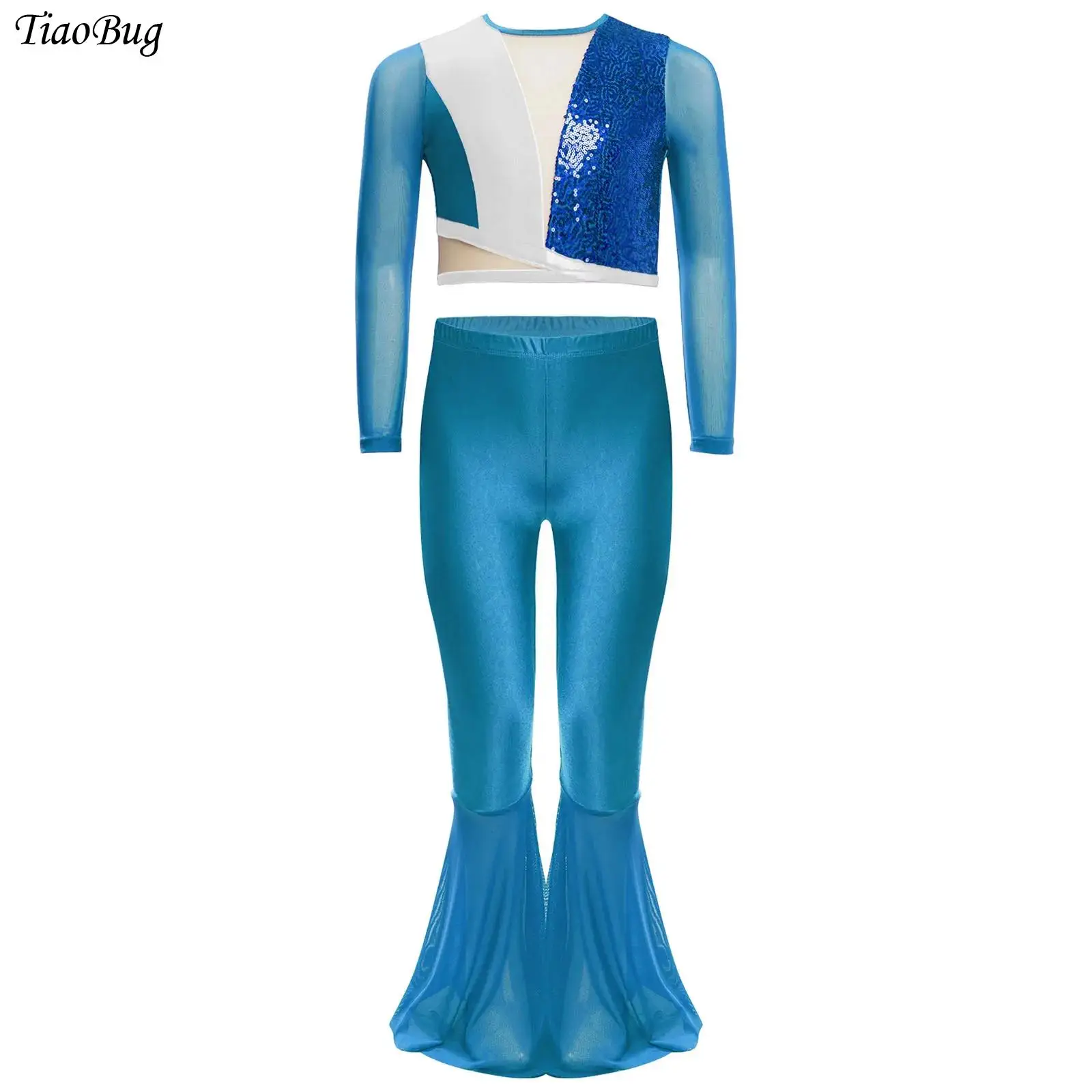 Kids Girls Jazz Dance Outfit Long Sleeve Metallic Sequin Crop Top+Sheer Mesh Patchwork Bell-Bottom Pants Gymnastics Ice Skating
Kids Girls Jazz Dance Outfit Long Sleeve Metallic Sequin Crop Top+Sheer Mesh Patchwork Bell-Bottom Pants Gymnastics Ice Skating