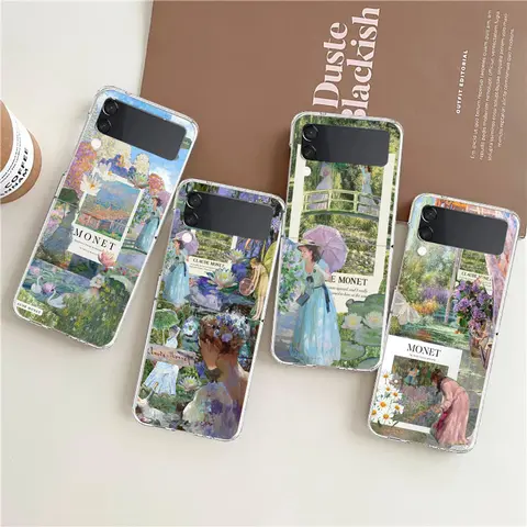 Claude Monet Art Phone Case For Samsung Galaxy Z Flip 3 4 5 Hard Folding Clear PC Bumper For Samsung Z Flip3 Transparent Cover