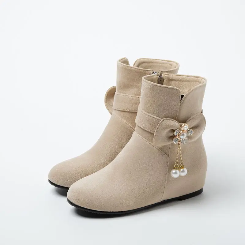 ASILETO Design Women Ankle Boots Round Toe Flock Suede Increased Heels Bowknot Beige Size 42 43 Sweet Daily Bota
ASILETO Design Women Ankle Boots Round Toe Flock Suede Increased Heels Bowknot Beige Size 42 43 Sweet Daily Bota