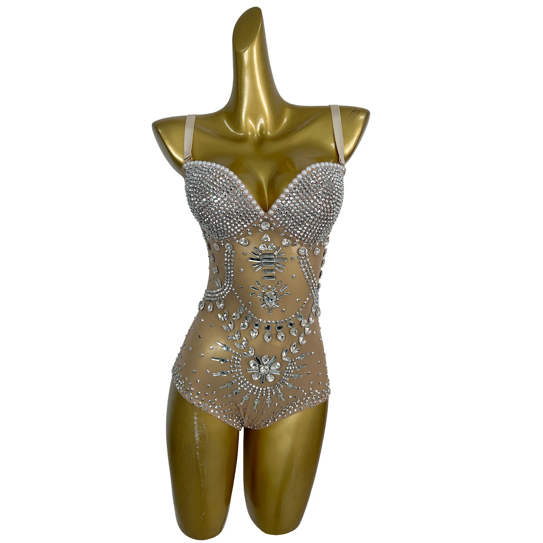 Sexy Spaghetti Strap Pearls Rhinestone Showgirl Performance Bodysuit Women Nightclub Leotard Stripper Clothes Dance Jumpsuits
Sexy Spaghetti Strap Pearls Rhinestone Showgirl Performance Bodysuit Women Nightclub Leotard Stripper Clothes Dance Jumpsuits