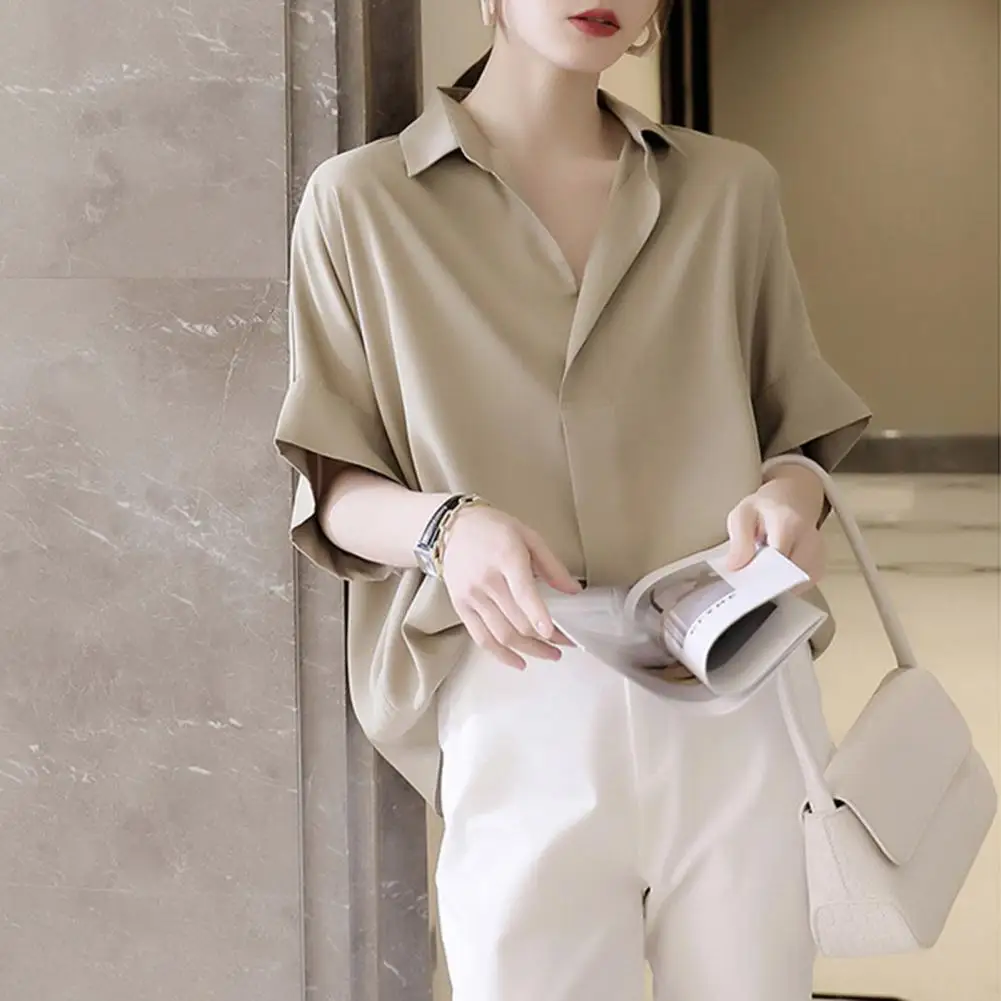 Women Short Sleeve Shirt Solid Color Natural Feel Women Shirt Lapel Blouse Pullover Tops Loose Office Lady Shirt Workwear
Women Short Sleeve Shirt Solid Color Natural Feel Women Shirt Lapel Blouse Pullover Tops Loose Office Lady Shirt Workwear