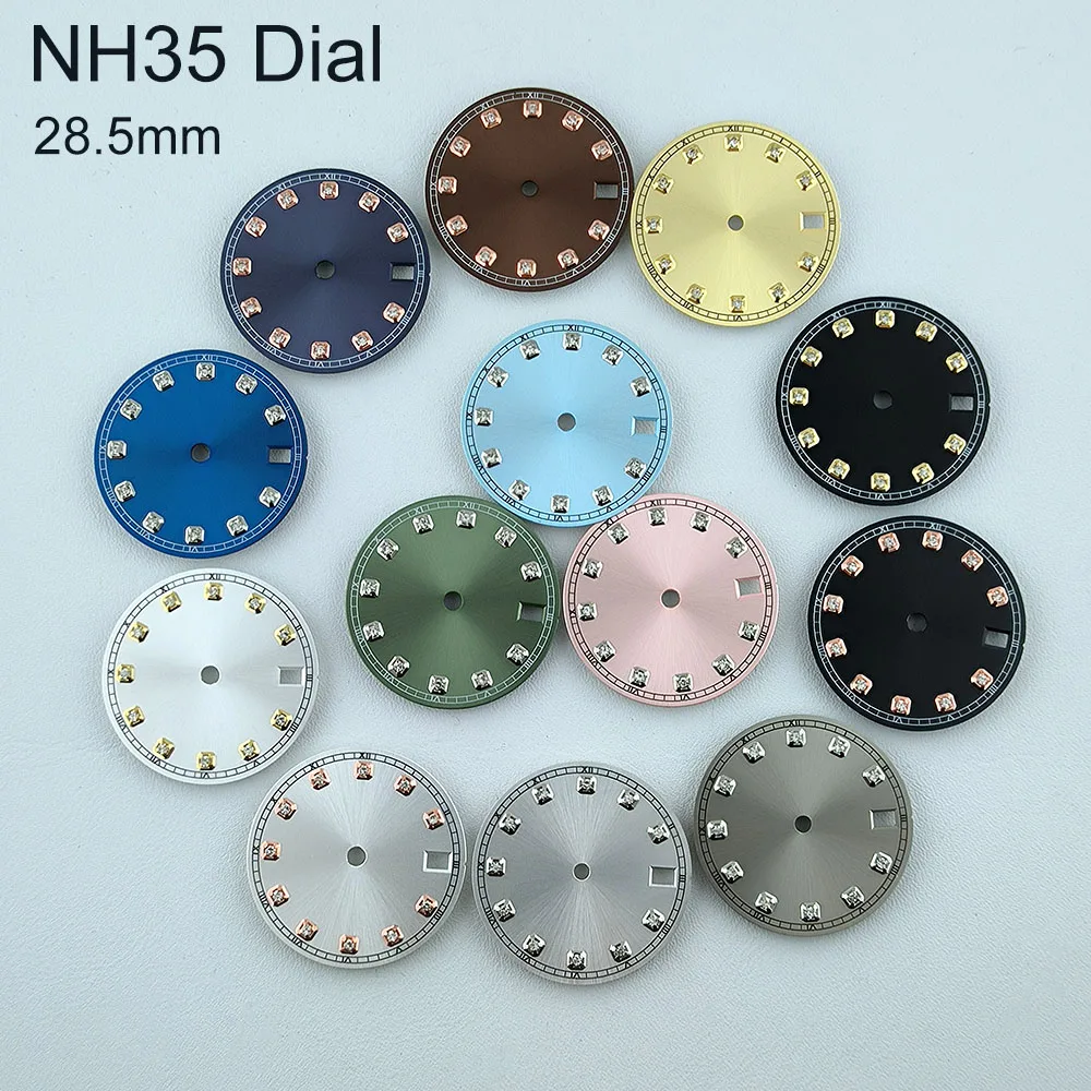 NH35 Dial No logo Custom Logo 28.5mm Diamond Dial Watch Dial No luminous fit NH35/NH36 movement watch accessories
NH35 Dial No logo Custom Logo 28.5mm Diamond Dial Watch Dial No luminous fit NH35/NH36 movement watch accessories