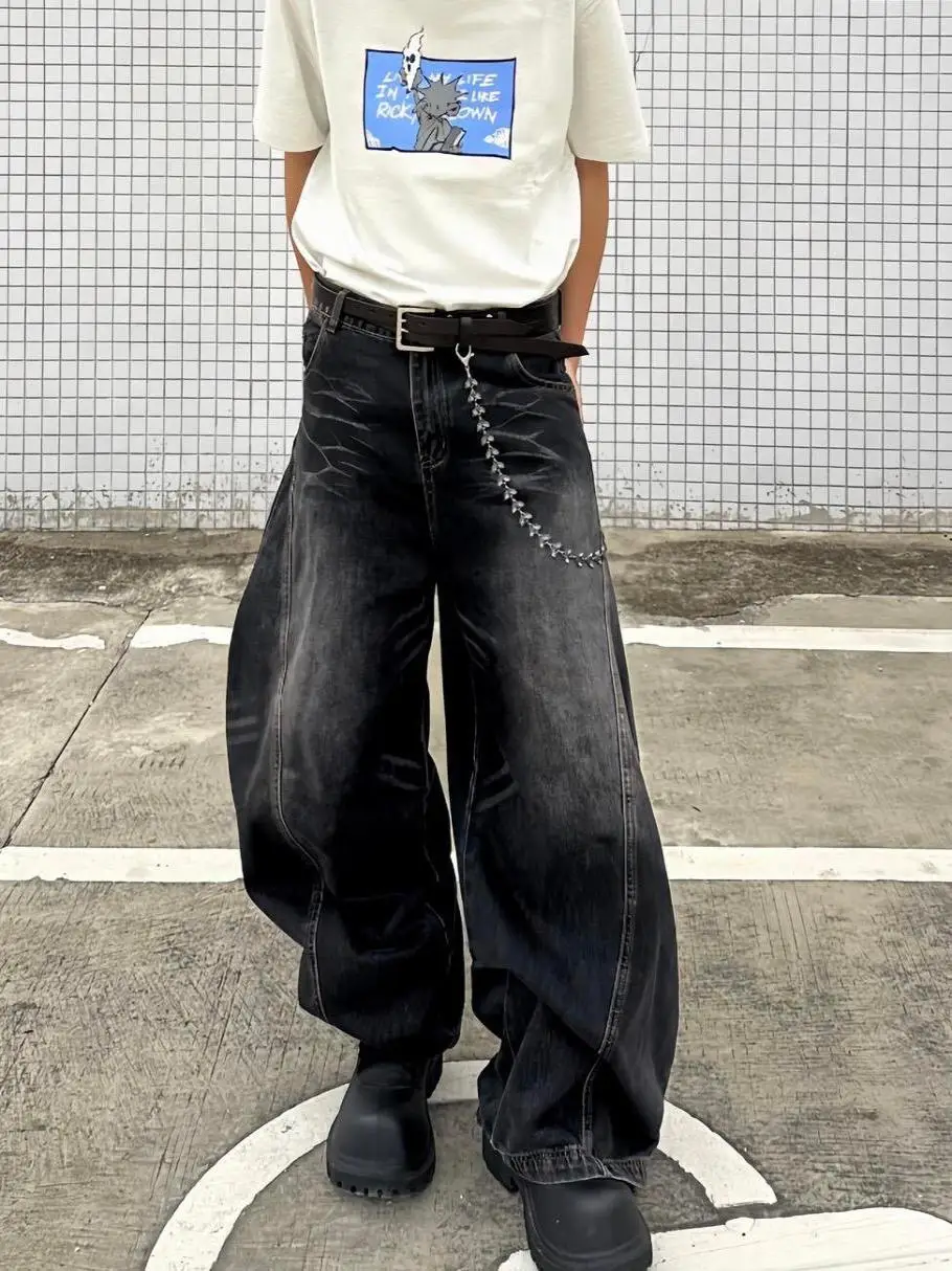 Retro American Vibe Washed Black Faded Wide Leg Men's Jeans Loose Fit Casual Straight Cut Trousers Youth Fashion Denim Pants
Retro American Vibe Washed Black Faded Wide Leg Men's Jeans Loose Fit Casual Straight Cut Trousers Youth Fashion Denim Pants