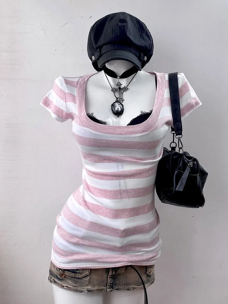 Ретро-футболка женская с завышенной талией, оригинальный дизайн Y2K, сладко-острый полосатый узор, летняя новинка, розовый топ с вертикальными полосками
Ретро-футболка женская с завышенной талией, оригинальный дизайн Y2K, сладко-острый полосатый узор, летняя новинка, розовый топ с вертикальными полосками