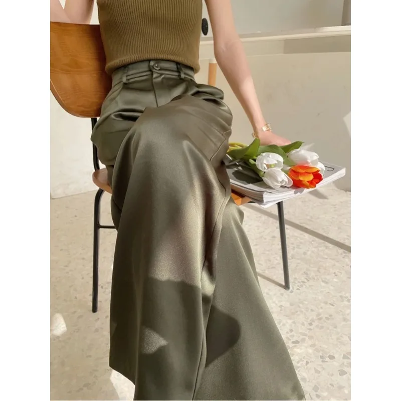 Satin Wide-leg Pants for Women High-waist Summer Silk Suit Straight Pants Elegant Casual Women's Trousers Full Length Spring
Satin Wide-leg Pants for Women High-waist Summer Silk Suit Straight Pants Elegant Casual Women's Trousers Full Length Spring