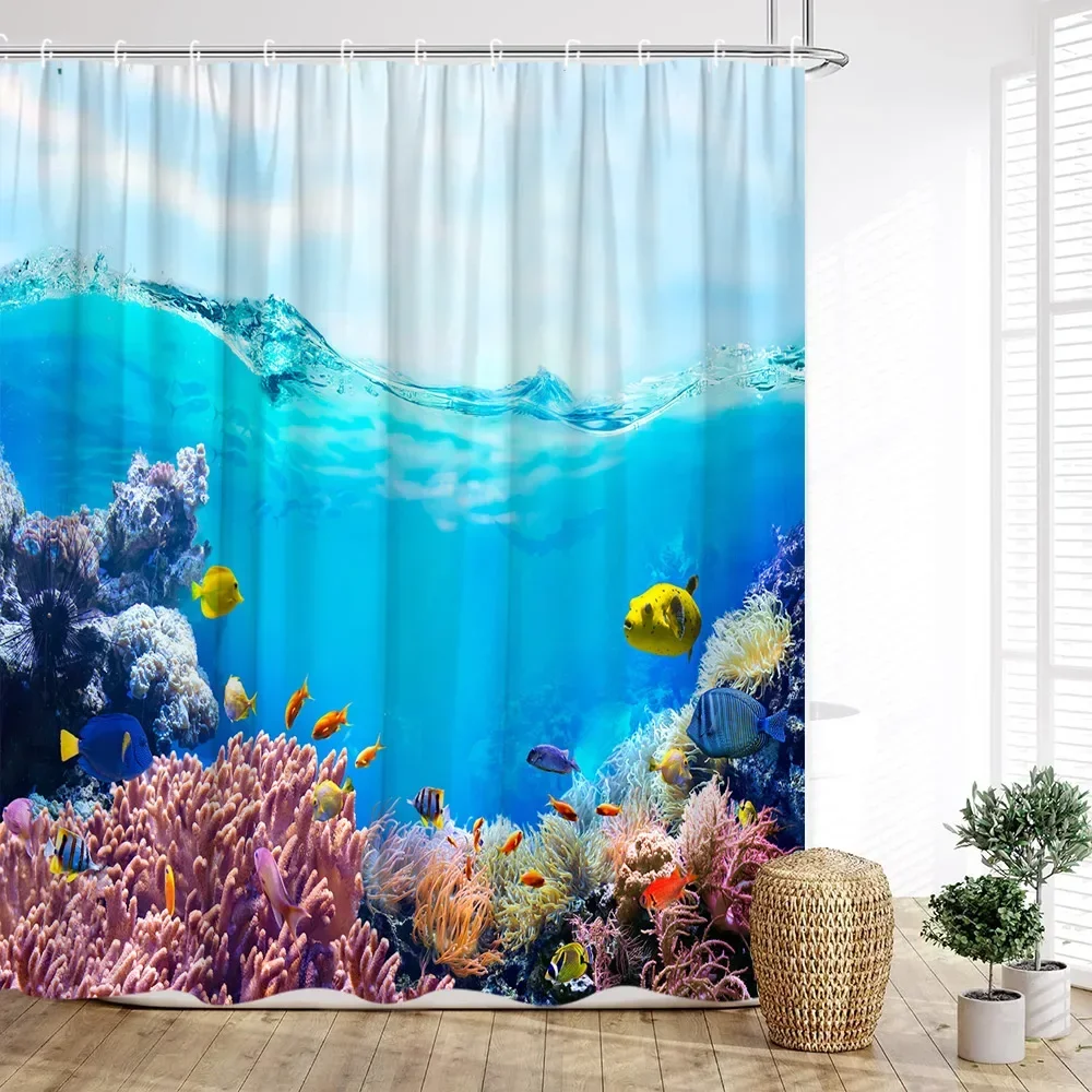 Ocean Animal Shower Curtain, Underwater Whale Coral Tropical Fish Wave Fish Blue Kids Boys Print Bathroom Decoration
Ocean Animal Shower Curtain, Underwater Whale Coral Tropical Fish Wave Fish Blue Kids Boys Print Bathroom Decoration
