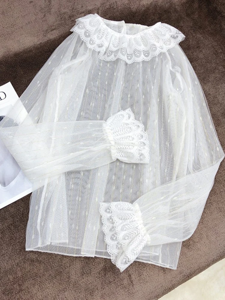Lace Bright Thread Ruffle Collar Base Shirt Women's 2026 New Autumn Winter High Sense Inner Wear Bell Sleeve Mesh Top
Lace Bright Thread Ruffle Collar Base Shirt Women's 2026 New Autumn Winter High Sense Inner Wear Bell Sleeve Mesh Top