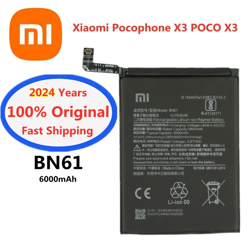 2024 Years High Quality Original Battery BN61 For Xiaomi Poco X3 Pocophone X3 PocoX3 6000mAh Replacement Battery Fast Shipping
2024 Years High Quality Original Battery BN61 For Xiaomi Poco X3 Pocophone X3 PocoX3 6000mAh Replacement Battery Fast Shipping