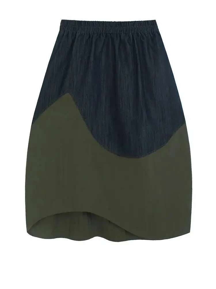 High Elastic Waist Green Denim Color-block Casual A-line Half-body Skirt Women Fashion Tide New Spring Autumn
High Elastic Waist Green Denim Color-block Casual A-line Half-body Skirt Women Fashion Tide New Spring Autumn