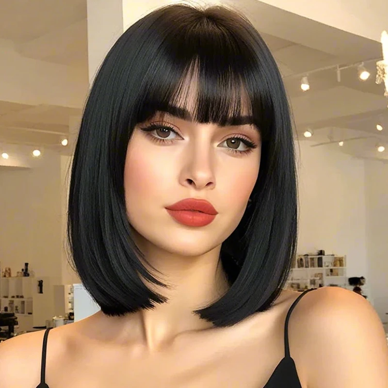 Women's 12 inch bangs black short straight hair, button mesh, high-temperature synthetic fiber, versatile style suitable for dai
Women's 12 inch bangs black short straight hair, button mesh, high-temperature synthetic fiber, versatile style suitable for dai