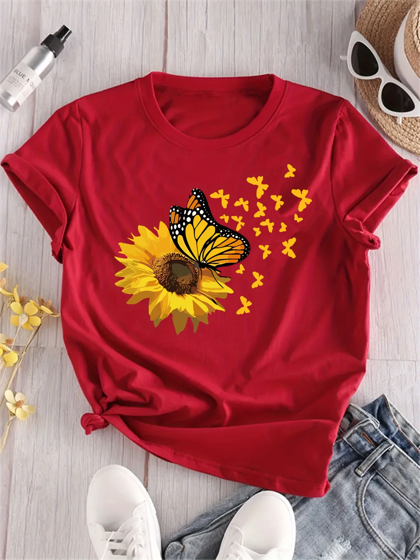 Модная женская футболка с цветочным принтом, круглым вырезом и коротким рукавом, элегантная повседневная женская футболка
Модная женская футболка с цветочным принтом, круглым вырезом и коротким рукавом, элегантная повседневная женская футболка