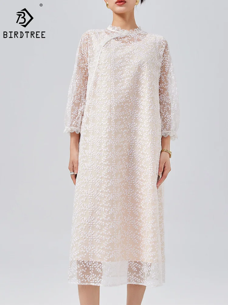 Birdtree 100%Mulberry Silk Elegant Floral Dress Stand Collar Lace Embroidery Fashion Sexy Long Dress Party Vacation New D3N757QM
Birdtree 100%Mulberry Silk Elegant Floral Dress Stand Collar Lace Embroidery Fashion Sexy Long Dress Party Vacation New D3N757QM