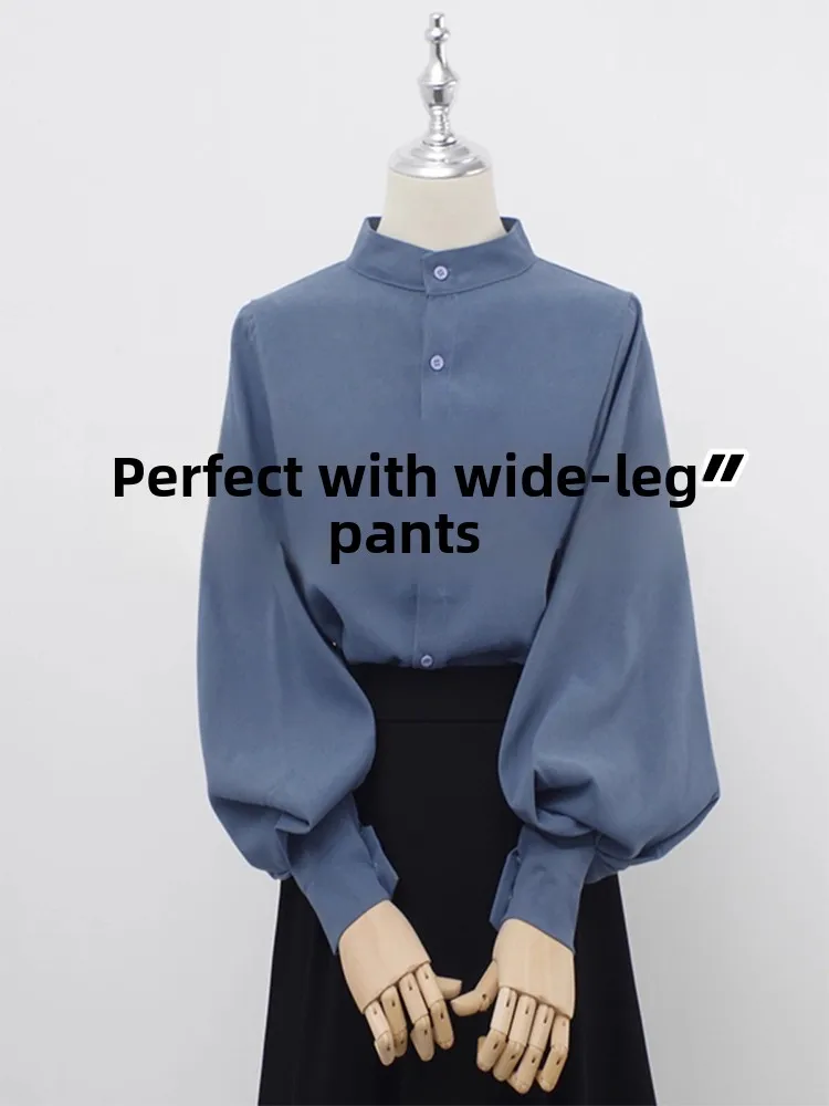 Blue Flocking Lantern Sleeve Shirt Women's Spring Autumn Vintage Hong Kong Style Stand Collar Top Layered Wear Inner Base Shi...
Blue Flocking Lantern Sleeve Shirt Women's Spring Autumn Vintage Hong Kong Style Stand Collar Top Layered Wear Inner Base Shi...