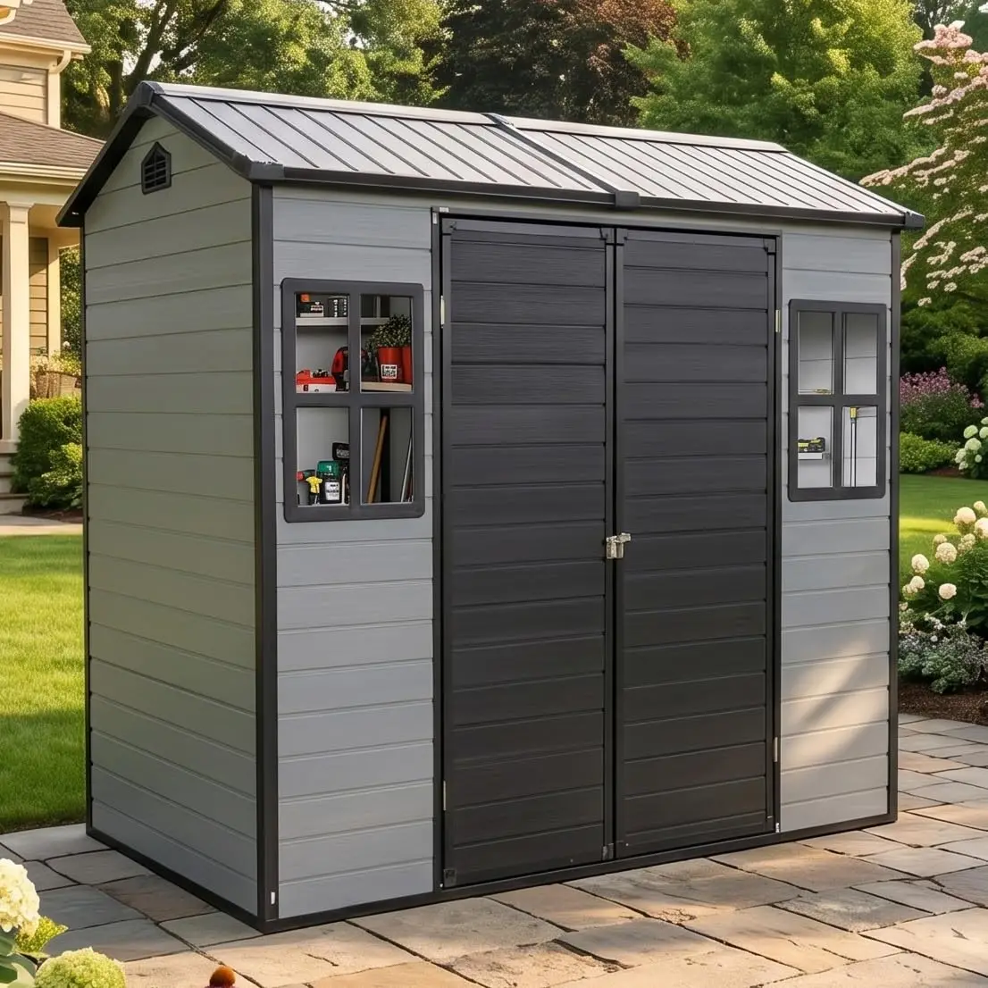 8x4FT Resin Storage Shed w Floor Windows Vents Lockable Door Backyard Garden Bike Metal Frame Customized
8x4FT Resin Storage Shed w Floor Windows Vents Lockable Door Backyard Garden Bike Metal Frame Customized