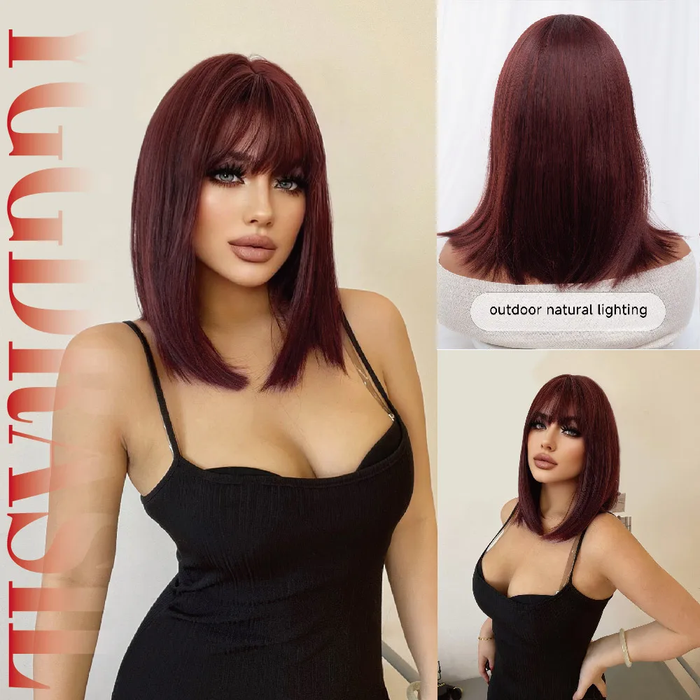 14Inch Modern Raspberry Red Synthetic Wigs With Bang Short Natural Straight Hair Wig for Women Cosplay Party Heat Resistant
14Inch Modern Raspberry Red Synthetic Wigs With Bang Short Natural Straight Hair Wig for Women Cosplay Party Heat Resistant