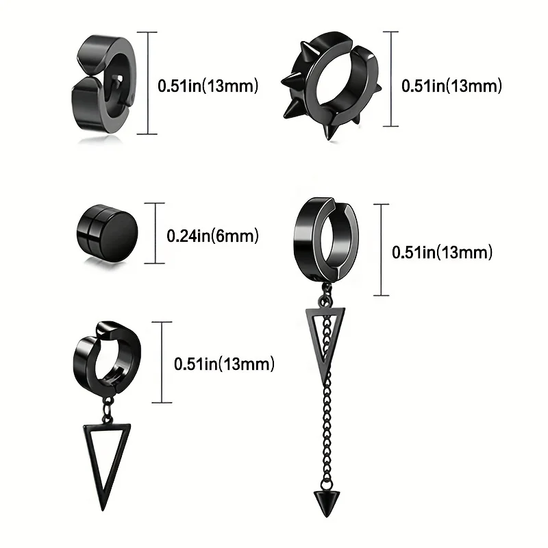 EVISPOL 1/5 Pairs of Black Stainless Steel Hoop Earrings Non-Pierced Rivet Cross Pendant Earrings Punk Tassel Clip Earrings Set
EVISPOL 1/5 Pairs of Black Stainless Steel Hoop Earrings Non-Pierced Rivet Cross Pendant Earrings Punk Tassel Clip Earrings Set