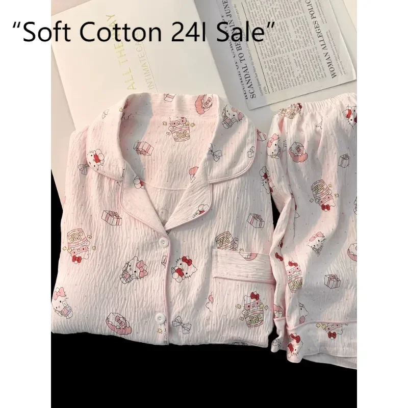 Summer new pink lapel pure cotton cute cartoon HelloKitty pajamas women's short-sleeved shorts sweet loungewear set
Summer new pink lapel pure cotton cute cartoon HelloKitty pajamas women's short-sleeved shorts sweet loungewear set