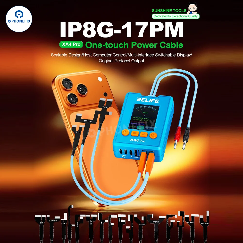 RELIFE XA4 Pro Phone Power Boot Cable Box for IP8G-17PM Voltage Current Control Motherboard Test Repair One-click Power on
RELIFE XA4 Pro Phone Power Boot Cable Box for IP8G-17PM Voltage Current Control Motherboard Test Repair One-click Power on