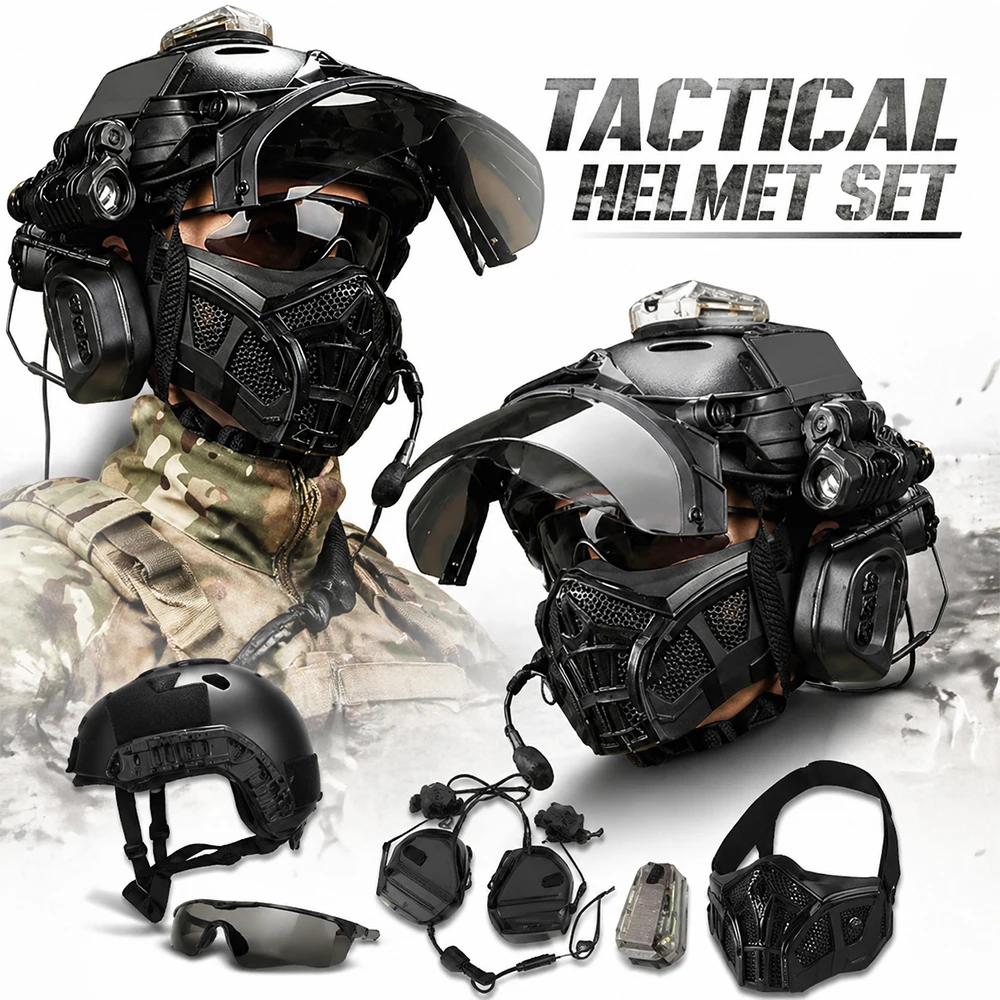 FAST Tactical Helmet Set With Half-Face Gel Mesh Mask Adjustable Protective Gear For Paintball Wargames Outdoor Activities
FAST Tactical Helmet Set With Half-Face Gel Mesh Mask Adjustable Protective Gear For Paintball Wargames Outdoor Activities