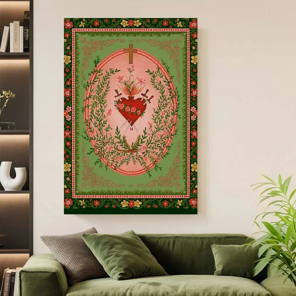 Framed Flat Canvas Poster, Sacred Heart And Sword, Rose And Floral Green Plant Art Print, Canvas for Wall Decoration, Wall Decor
Framed Flat Canvas Poster, Sacred Heart And Sword, Rose And Floral Green Plant Art Print, Canvas for Wall Decoration, Wall Decor