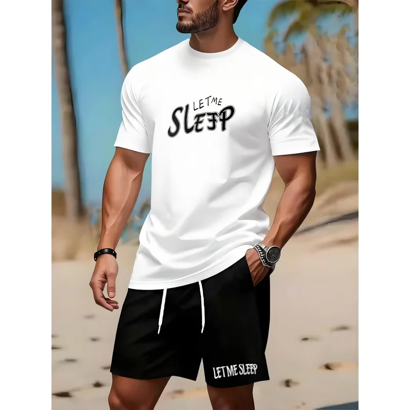 2026 Men's Casual Sportswear T-Shirt Set, "LET ME SLEEP" Slacker Style Sportswear: White Short Sleeve + Black Shorts
2026 Men's Casual Sportswear T-Shirt Set, "LET ME SLEEP" Slacker Style Sportswear: White Short Sleeve + Black Shorts