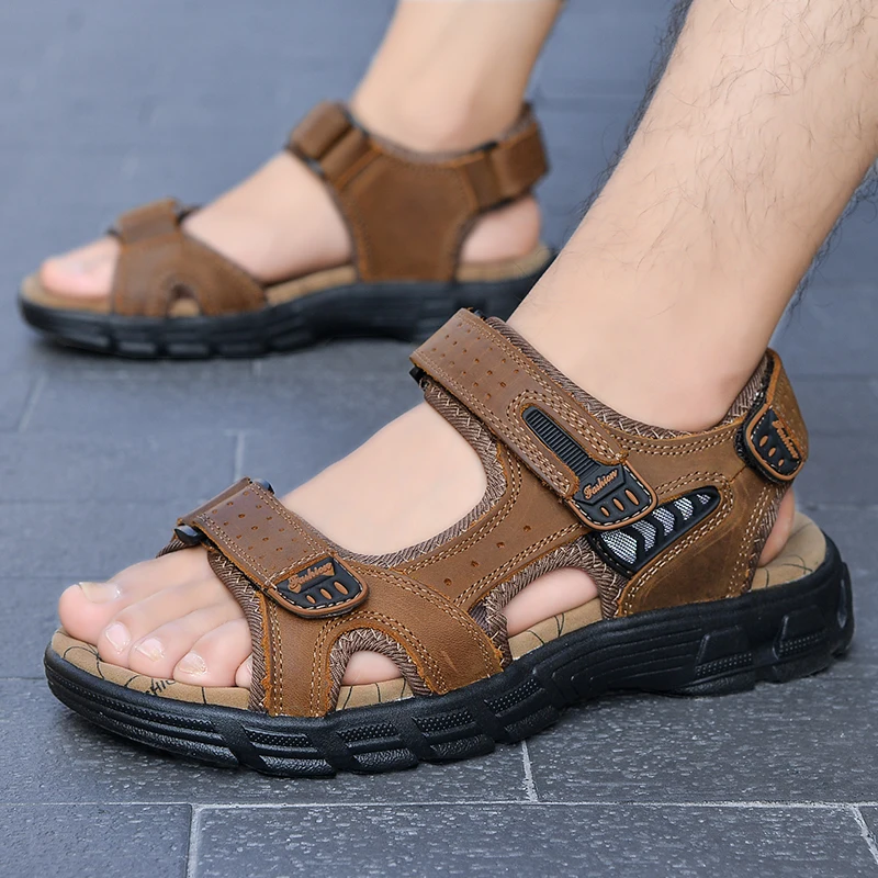 Men's Breathable Leather Sport Sandals, Adjustable Hook-and-Loop Strap Outdoor Shoes, Comfortable Lightweight Casual Sandals for Summer Activities
Men's Breathable Leather Sport Sandals, Adjustable Hook-and-Loop Strap Outdoor Shoes, Comfortable Lightweight Casual Sandals for Summer Activities