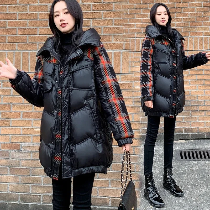 2022 New Women Down Cotton Winter Coat Parka Loose Medium Long Down Padded Plaid Stitching Hooded Warm Down Cotton Parkas Jacket
2022 New Women Down Cotton Winter Coat Parka Loose Medium Long Down Padded Plaid Stitching Hooded Warm Down Cotton Parkas Jacket