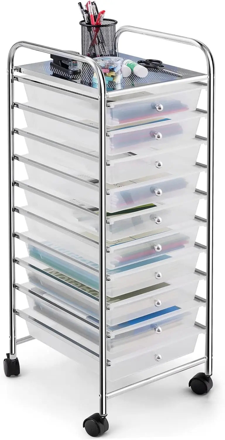 10-Drawer Rolling Cart with Removable Drawers & Braking Casters, Clear Mobile Organizer for Home & Office
10-Drawer Rolling Cart with Removable Drawers & Braking Casters, Clear Mobile Organizer for Home & Office