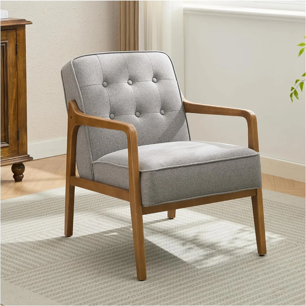 Linen Accent Chair, Mid Century Modern Chair for Living Room, Upholstered Comfy Lounge Armchair with Solid Wood Frame
Linen Accent Chair, Mid Century Modern Chair for Living Room, Upholstered Comfy Lounge Armchair with Solid Wood Frame