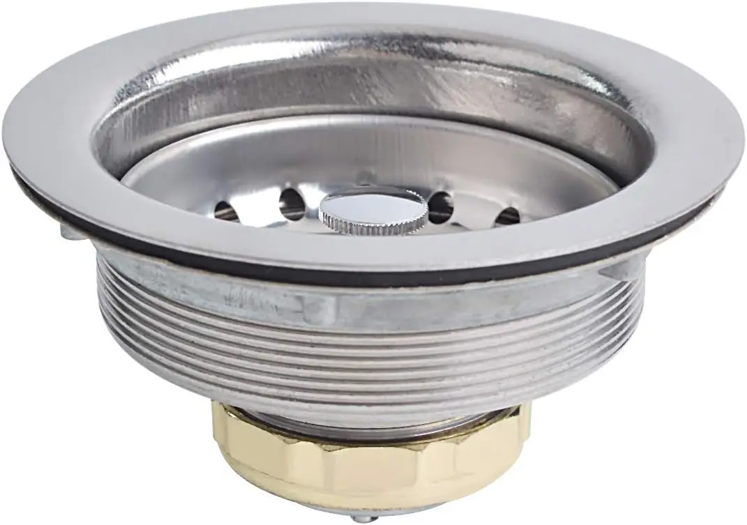 Kitchen Sink Basket Strainer for Standard Drains 3-1/2-4 Inch, Stainless Steel with Push-Pull Rubber Stopper
Kitchen Sink Basket Strainer for Standard Drains 3-1/2-4 Inch, Stainless Steel with Push-Pull Rubber Stopper